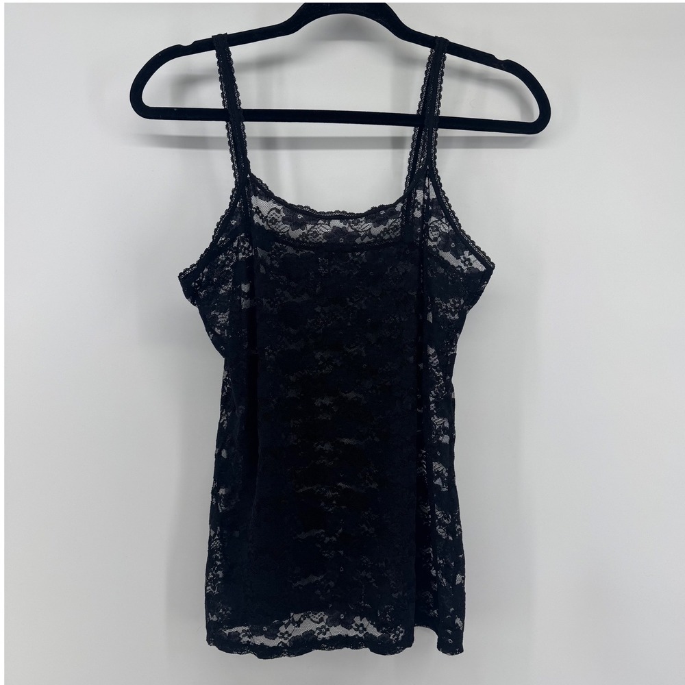 Black Floral Lace Cami Tank Top Sheer 90s Y2K Goth Coquette Grunge XL Whimsigoth